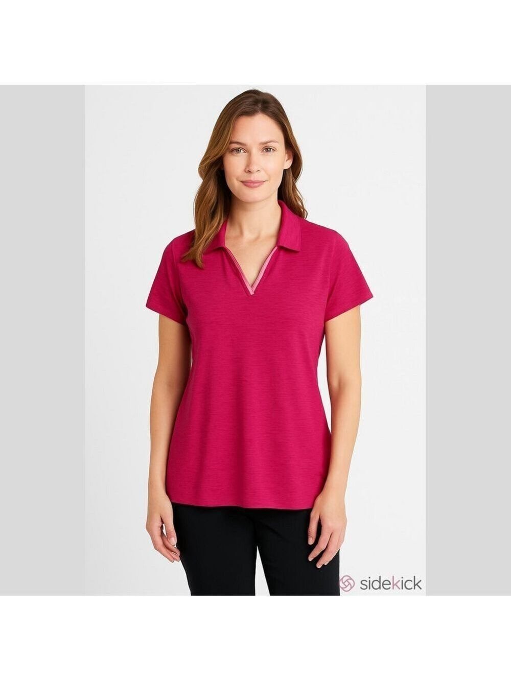 Pebble Beach Women’s Fuchsia Golf Polo Top XL Short Sleeve V-Neck Lightweight